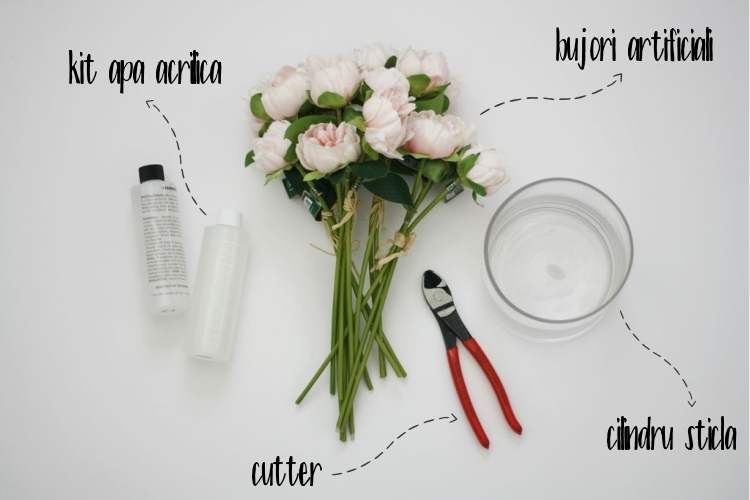 DIY - Aranjament bujori artificiali cu apa acrilica