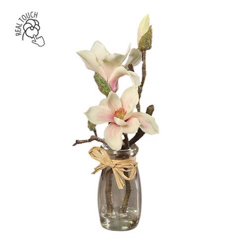 Aranjament magnolia artificiala crem-roz - 23 cm