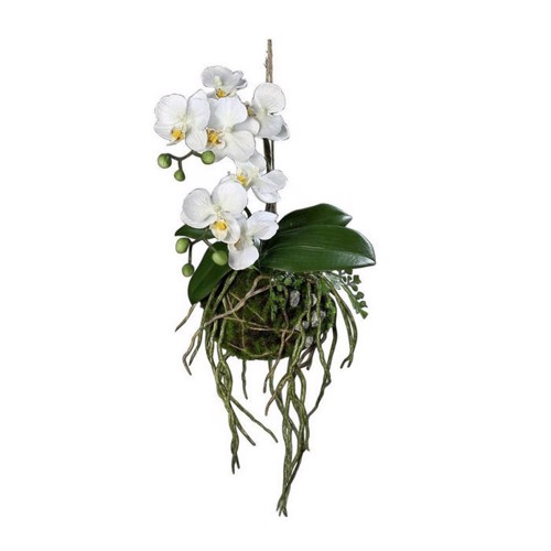 Aranjament orhidee artificiala cu sfoara de agatat - 26 cm
