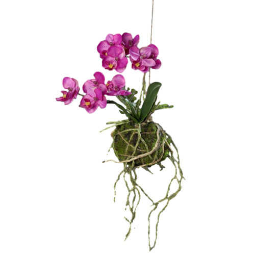 Aranjament orhidee artificiala mov cu sfoara - 26 cm