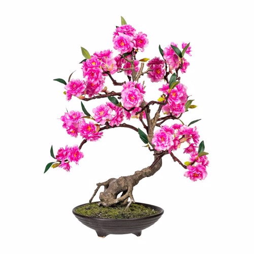 Bonsai artificial cu flori in ghiveci ceramic - 50 cm