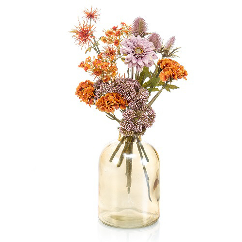 Buchet flori artificiale portocaliu-mov (giftbox) - 30 cm