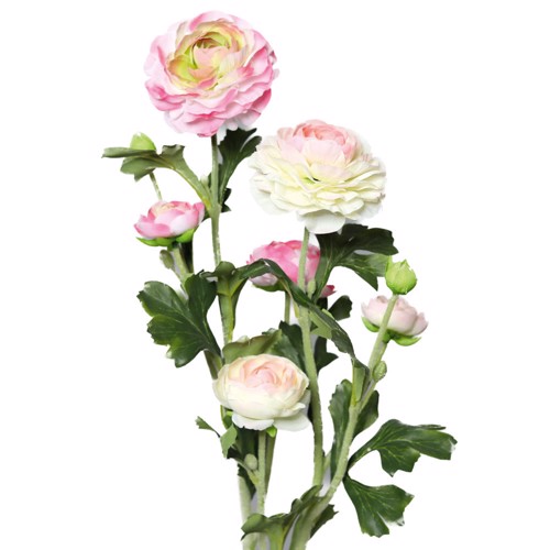 Buchet x3 ranunculus artificial crem-roz - 62 cm