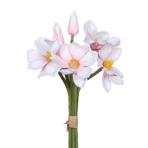 Buchet x6 magnolia artificiala alb-roz - 28 cm