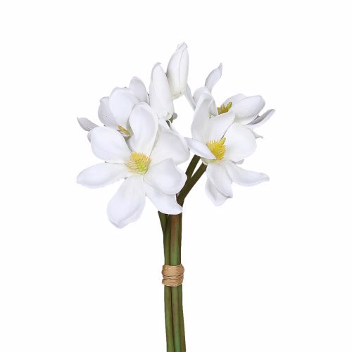 Buchet x6 magnolia artificiala alba - 28 cm