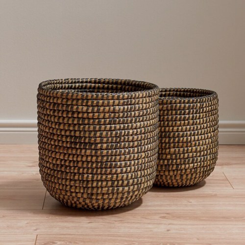 Ghiveci plante artificiale negru-bej - ⌀ 29,5x30 cm