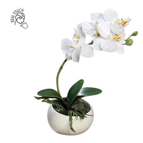 Orhidee artificiala alba in ghiveci ceramic - 25 cm