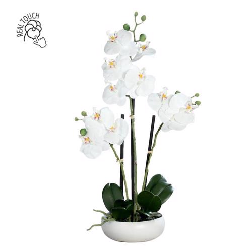 Orhidee artificiala alba in ghiveci ceramic - 36 cm