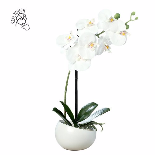 Orhidee artificiala alba in ghiveci ceramic - 40 cm