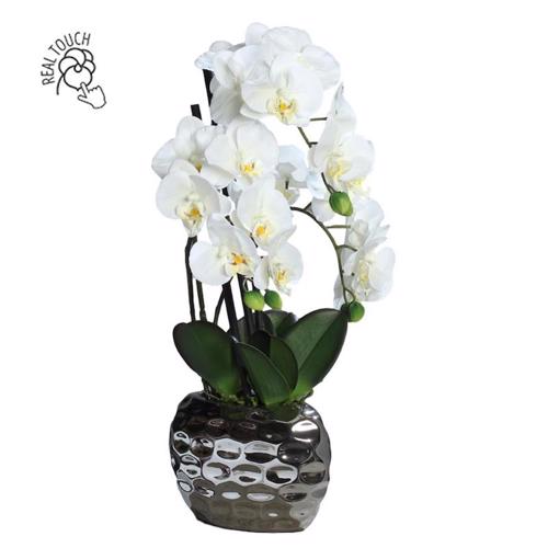 Orhidee artificiala alba in ghiveci ceramic - 50 cm