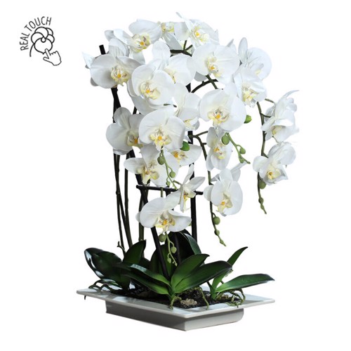 Orhidee artificiala alba in ghiveci ceramic - 62 cm