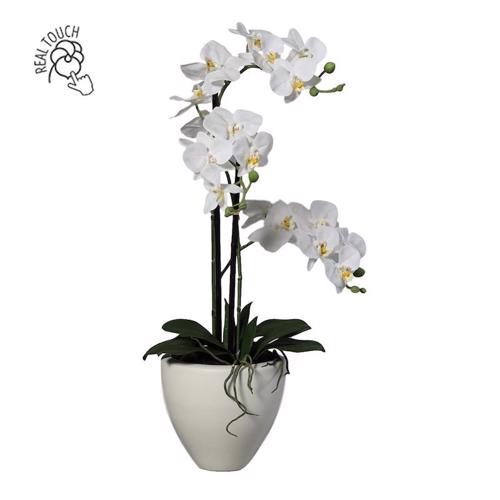Orhidee artificiala alba in ghiveci ceramic - 70 cm