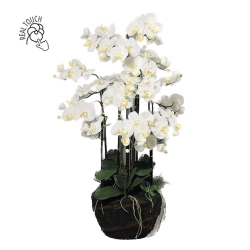 Orhidee artificiala alba pentru ghiveci - 110 cm
