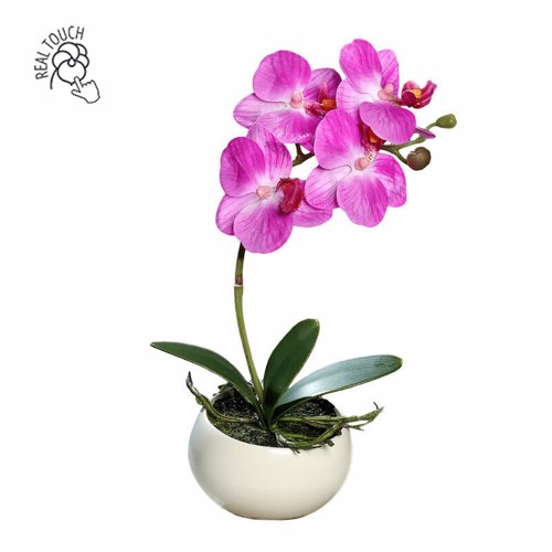 Orhidee artificiala mov in ghiveci ceramic - 25 cm