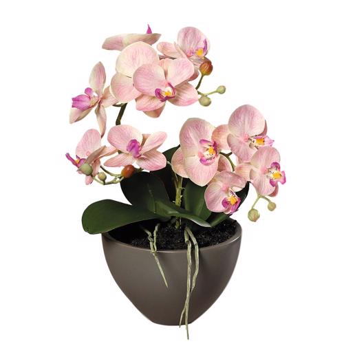 Orhidee artificiala roz-crem in ghiveci ceramic - 35 cm
