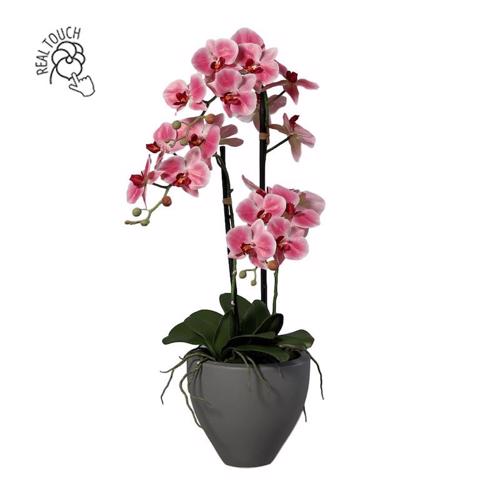 Orhidee artificiala roz-crem in ghiveci ceramic - 70 cm