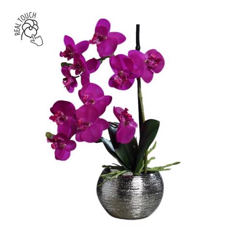 Orhidee artificiala roz in ghiveci ceramic - 30 cm