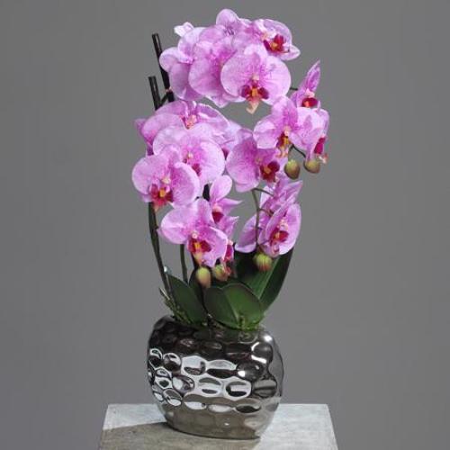 Orhidee artificiala roz in ghiveci ceramic - 50 cm