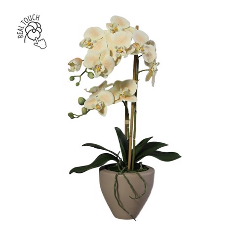 Orhidee artificiala galbena in ghiveci ceramic - 57 cm
