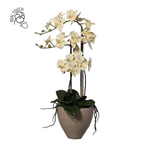 Orhidee artificiala roz-somon in ghiveci ceramic - 70 cm