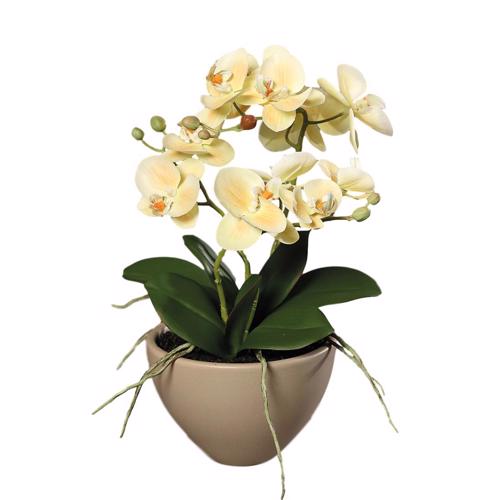Orhidee artificiala somon in ghiveci ceramic - 35 cm