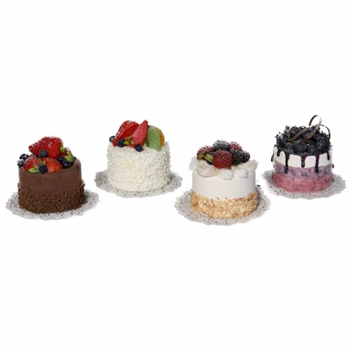 Prajitura artificiala decorativa cu fructe - 7x8.5 cm
