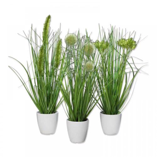 Set x3 iarba artificiala decorativa verde in ghiveci - 36 cm