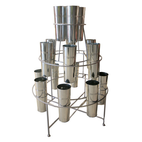 Stand pentru flori, suport rotund cu 18 galeti, Ø 100 x 80 x 40 cm
