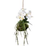 Aranjament orhidee artificiala cu sfoara de agatat - 26 cm