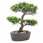 Bonsai artificial decorativ Podocarpus in ghiveci ceramic - 32 cm