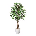 Ficus artificial Benjamina verde-crem cu trunchi natural - 150 cm