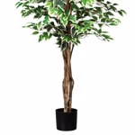 Ficus artificial Benjamina verde-crem cu trunchi natural - 150 cm
