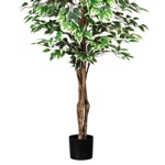 Ficus artificial Benjamina verde-crem cu trunchi natural - 180 cm