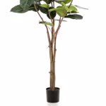 Ficus artificial Elastica in ghiveci negru din plastic - 210 cm