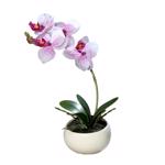 Orhidee artificiala alb-mov in ghiveci ceramic - 25 cm