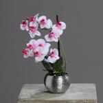 Orhidee artificiala alb-roz in ghiveci ceramic - 30 cm