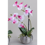 Orhidee artificiala alb-roz in ghiveci ceramic - 30 cm