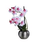 Orhidee artificiala alb-roz in ghiveci ceramic - 30 cm