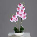 Orhidee artificiala alb-roz in ghiveci ceramic - 36 cm