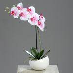 Orhidee artificiala alb-roz in ghiveci ceramic - 40 cm