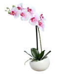 Orhidee artificiala alb-roz in ghiveci ceramic - 40 cm