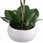 Orhidee artificiala alb-roz in ghiveci ceramic - 40 cm