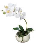 Orhidee artificiala alba in ghiveci ceramic - 25 cm