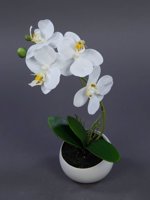 Orhidee artificiala alba in ghiveci ceramic - 25 cm