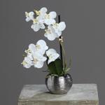 Orhidee artificiala alba in ghiveci ceramic - 30 cm
