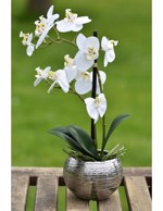 Orhidee artificiala alba in ghiveci ceramic - 30 cm