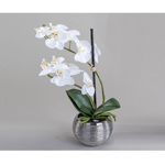 Orhidee artificiala alba in ghiveci ceramic - 30 cm