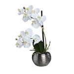 Orhidee artificiala alba in ghiveci ceramic - 30 cm