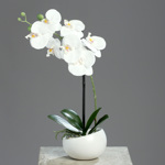 Orhidee artificiala alba in ghiveci ceramic - 40 cm