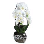Orhidee artificiala alba in ghiveci ceramic - 50 cm